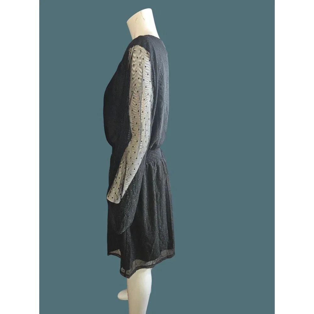 Danielrainn Black V Neck Polka Dot Sheer Long Sleeve Dress Women Large - Picture 7 of 11